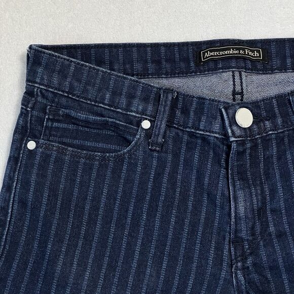 Abercrombie & Fitch Dark Blue Jean Shorts Women’s 24 Striped - Picture 11 of 17